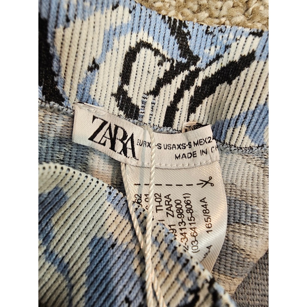 Zara Limitless Contour Blue Marble Swirl Ribbed Knit Midi Dress XS-S - Picture 9 of 13